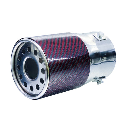 Horizontal view of Exhaust Tip 80mm Stainless Steel red Angle-cut intercooled Tip yr12