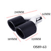 Dimension of Exhaust Tip 63mm Carbon Fiber Bolt-on Black Double Rolled Tip Y style OS89-63