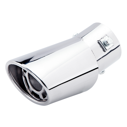 Horizontal view of Exhaust Mufflers 63mm Stainless Steel Bolt-on silver Turndown Tip A14H