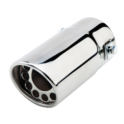 Horizontal view of Exhaust Muffler 58mm Stainless Steel silver Round cut intercooled Tip A55X