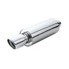 Horizontal view of Exhaust Muffler 63mm Stainless Steel Bolt-on Colorful Angle-cut tip HB8 in Silver