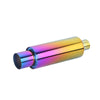 Horizontal view of Exhaust Muffler 63mm Stainless Steel Bolt-on Silver Straight cut Tip H222 in Rainbow color