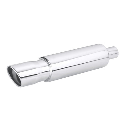 Horizontal view of Exhaust Muffler 89mm Stainless Steel Bolt-on Colorful Angle-cut Tip H220 in Silver