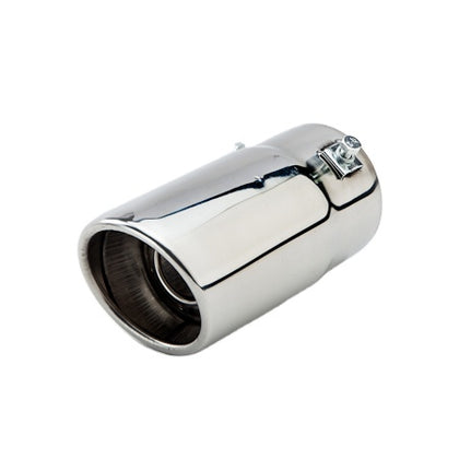 Horizontal view of Exhaust Tip 58mm Stainless Steel silver Angle-cut Rolled Tip A5