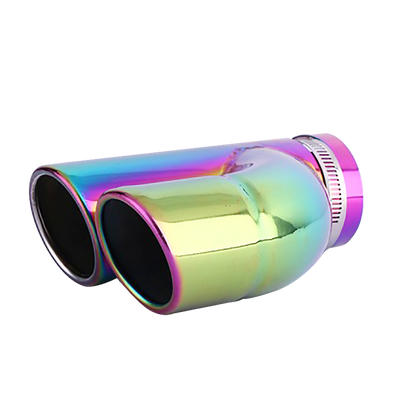 Horizontal view of Exhaust Tip 63mm Stainless Steel Bolt-on colorful Rolled Tip C2004