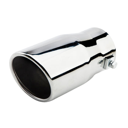 Horizontal view of Exhaust Tip 63mm Stainless Steel silver Angle-cut Rolled Tip A88