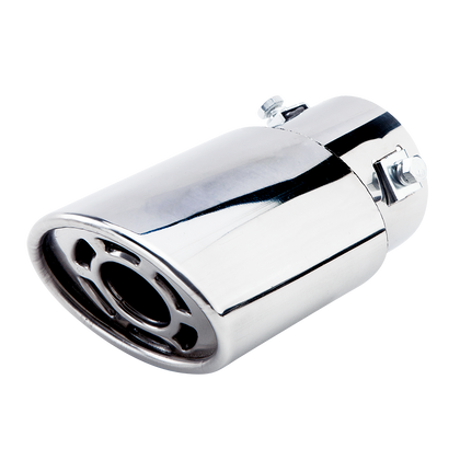 Horizontal view of Exhaust Tip 63mm Stainless Steel silver Angle-cut intercooled Tip A1422